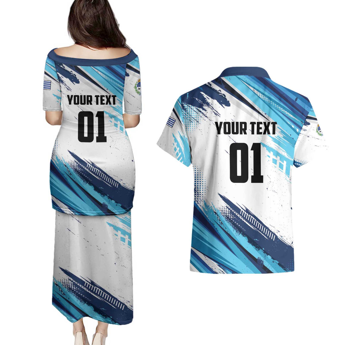 Uruguay Basketball Custom Couples Matching Puletasi and Hawaiian Shirt Charruas Go Champion