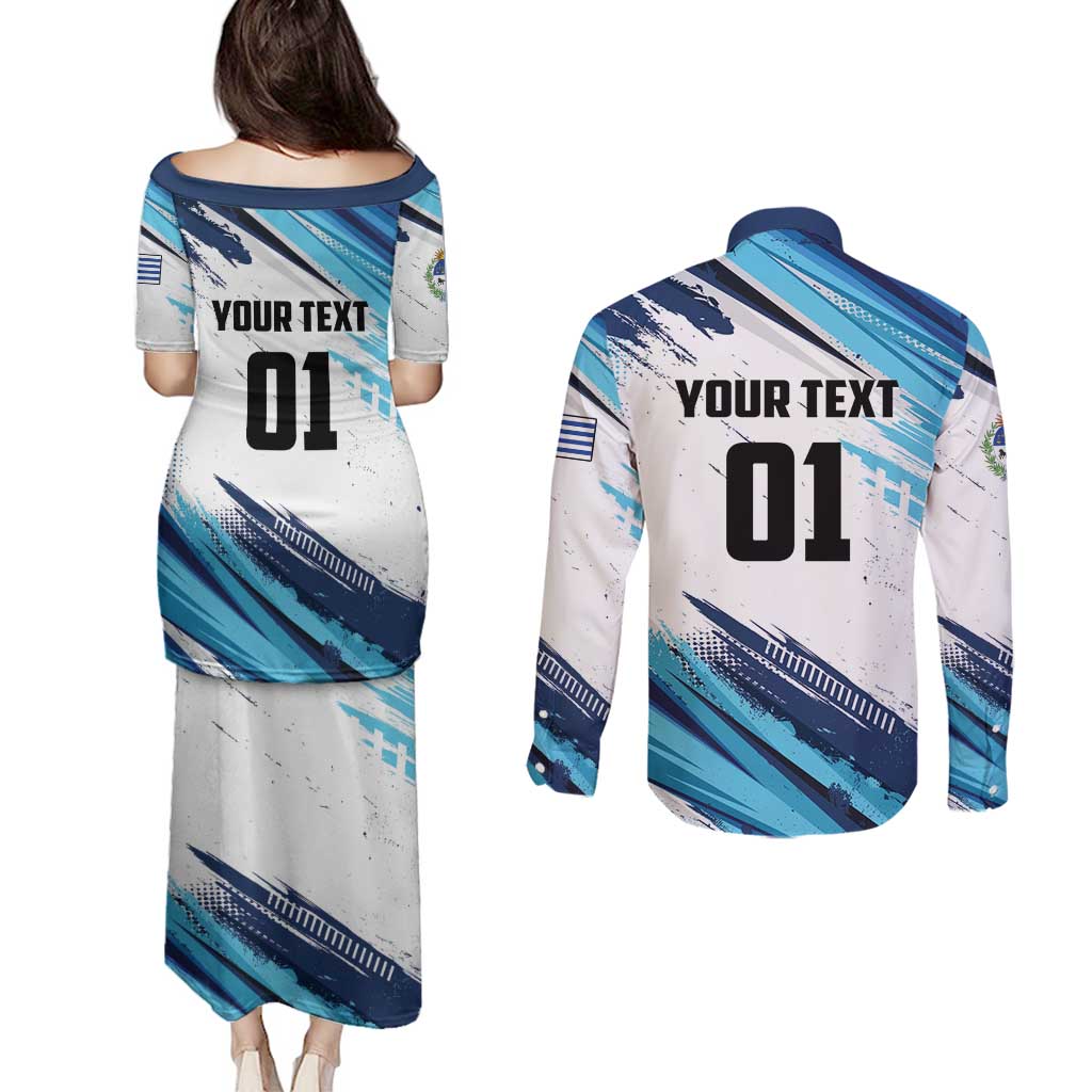 Uruguay Basketball Custom Couples Matching Puletasi and Long Sleeve Button Shirt Charruas Go Champion