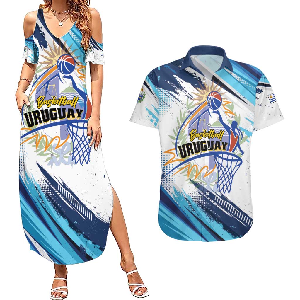 Uruguay Basketball Custom Couples Matching Summer Maxi Dress and Hawaiian Shirt Charruas Go Champion