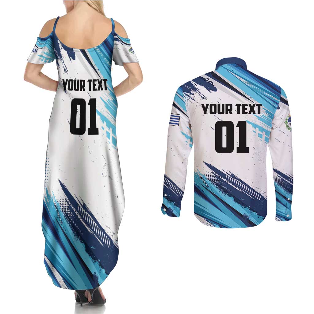 Uruguay Basketball Custom Couples Matching Summer Maxi Dress and Long Sleeve Button Shirt Charruas Go Champion