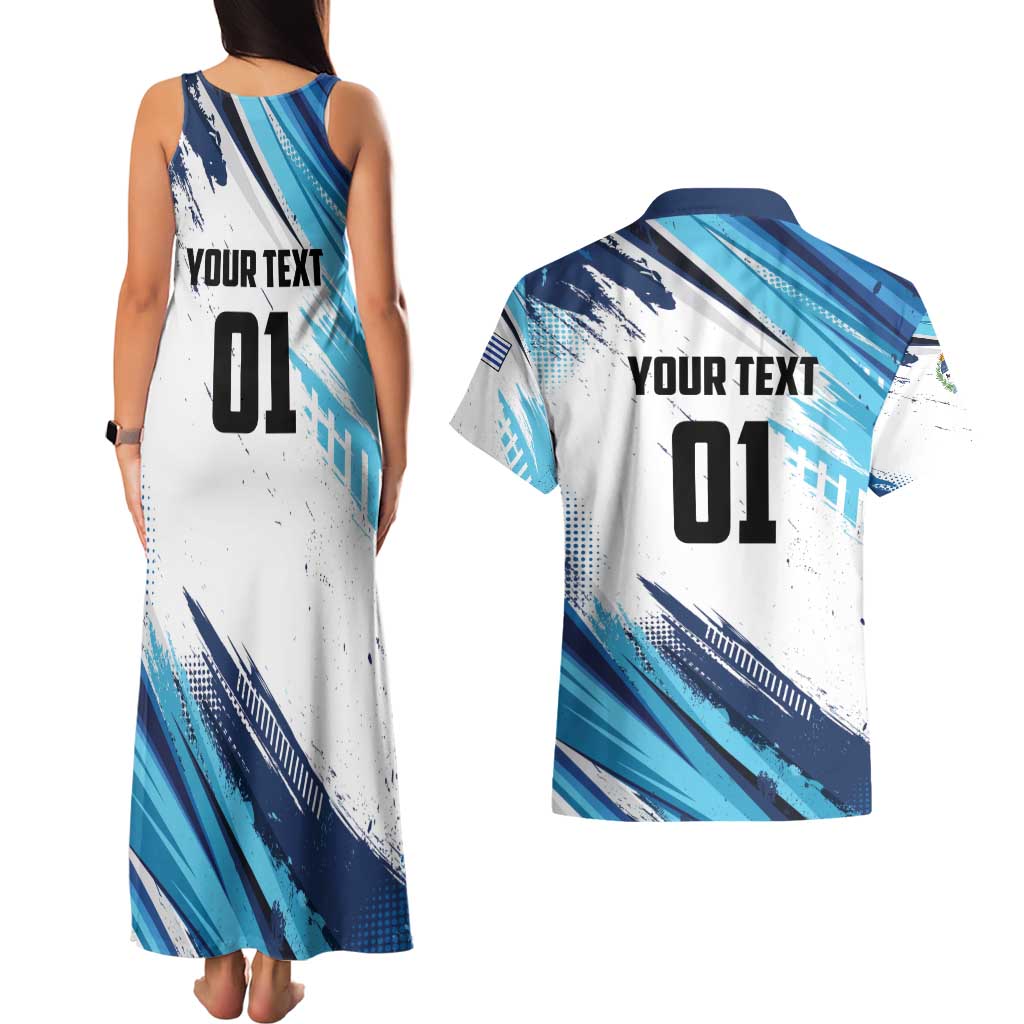Uruguay Basketball Custom Couples Matching Tank Maxi Dress and Hawaiian Shirt Charruas Go Champion