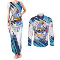 Uruguay Basketball Custom Couples Matching Tank Maxi Dress and Long Sleeve Button Shirt Charruas Go Champion