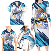 Uruguay Basketball Custom Family Matching Long Sleeve Bodycon Dress and Hawaiian Shirt Charruas Go Champion