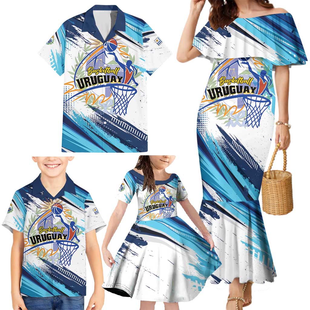 Uruguay Basketball Custom Family Matching Mermaid Dress and Hawaiian Shirt Charruas Go Champion