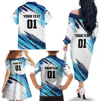Uruguay Basketball Custom Family Matching Off The Shoulder Long Sleeve Dress and Hawaiian Shirt Charruas Go Champion