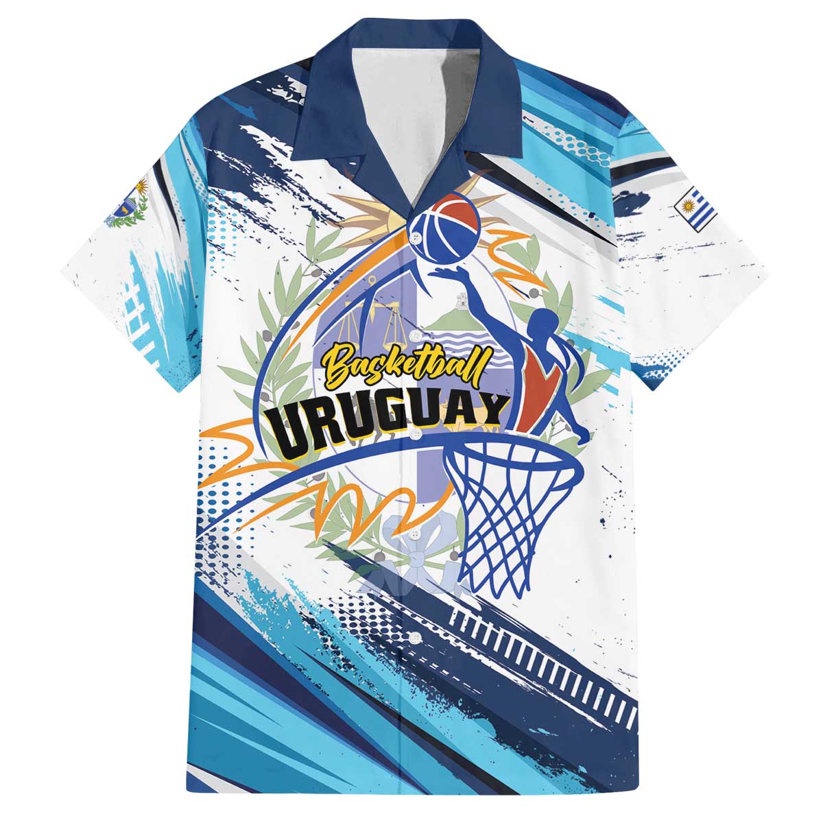 Uruguay Basketball Custom Family Matching Off The Shoulder Long Sleeve Dress and Hawaiian Shirt Charruas Go Champion