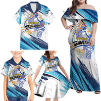 Uruguay Basketball Custom Family Matching Off Shoulder Maxi Dress and Hawaiian Shirt Charruas Go Champion