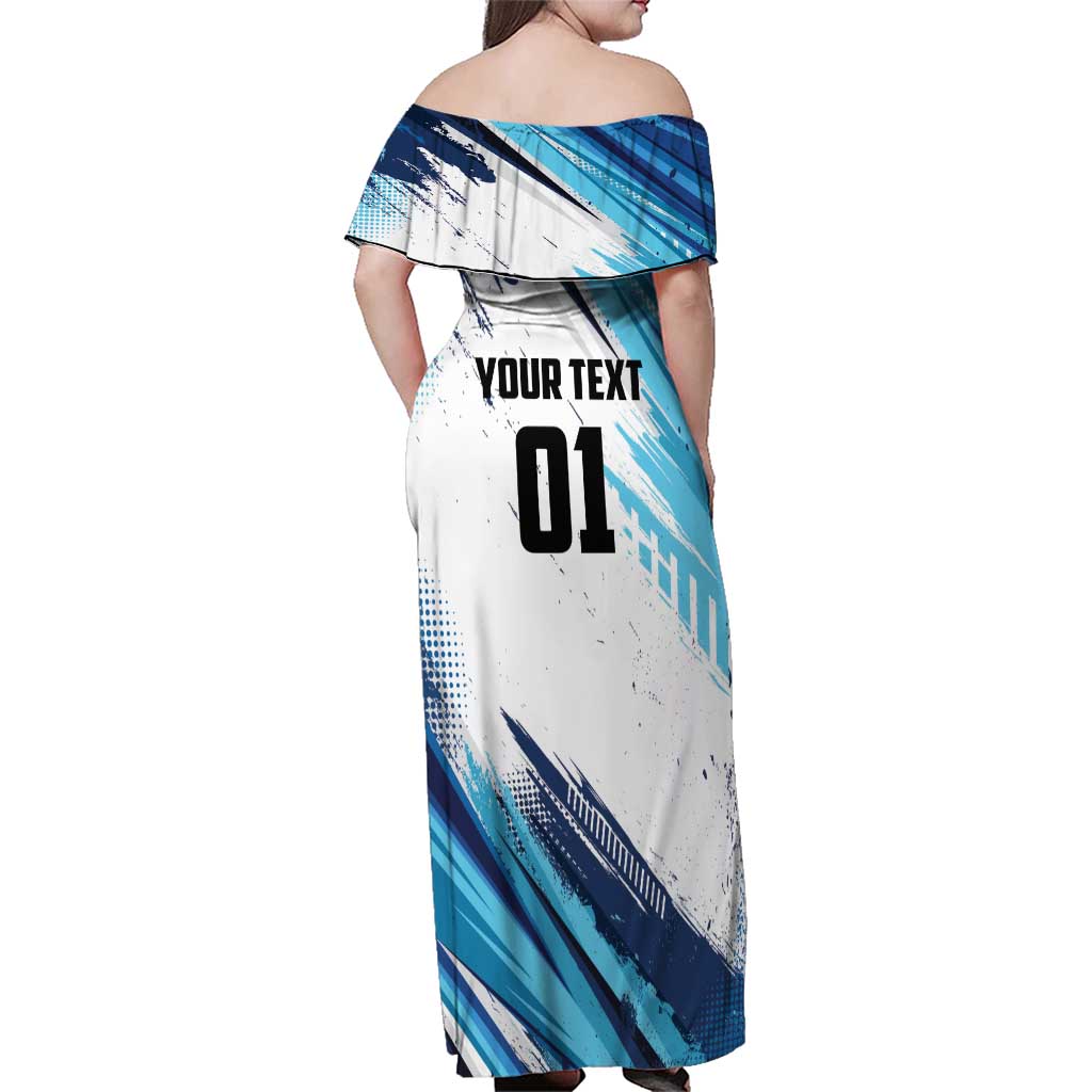 Uruguay Basketball Custom Family Matching Off Shoulder Maxi Dress and Hawaiian Shirt Charruas Go Champion