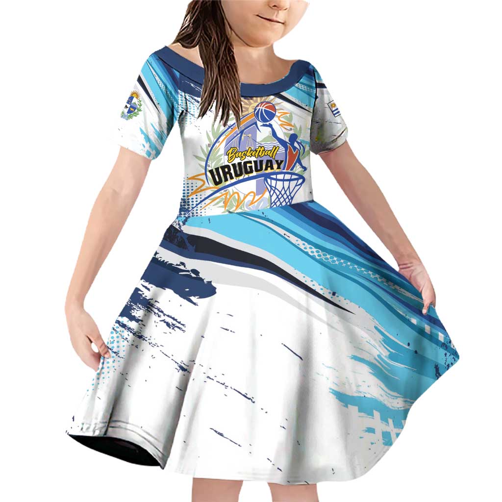 Uruguay Basketball Custom Family Matching Off Shoulder Short Dress and Hawaiian Shirt Charruas Go Champion