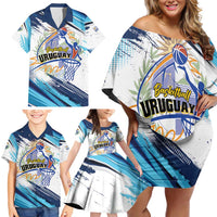 Uruguay Basketball Custom Family Matching Off Shoulder Short Dress and Hawaiian Shirt Charruas Go Champion