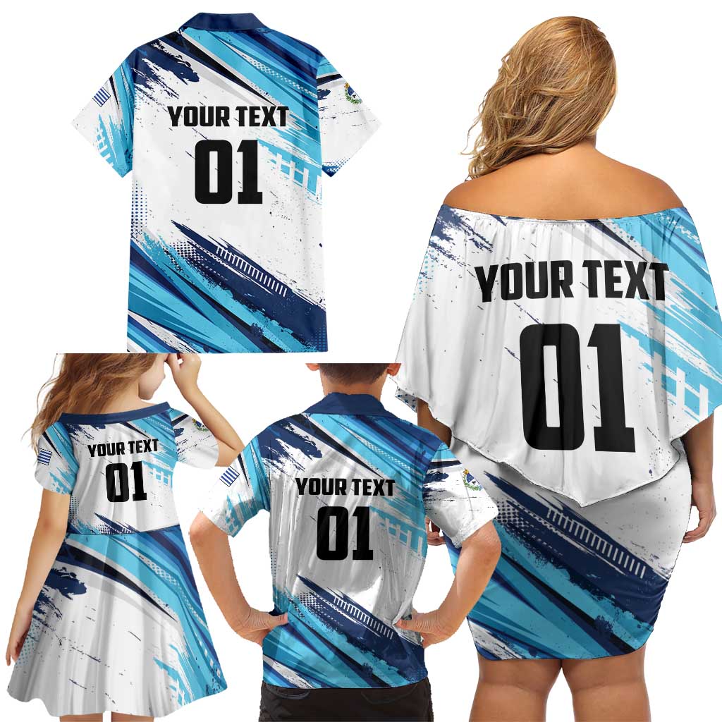 Uruguay Basketball Custom Family Matching Off Shoulder Short Dress and Hawaiian Shirt Charruas Go Champion