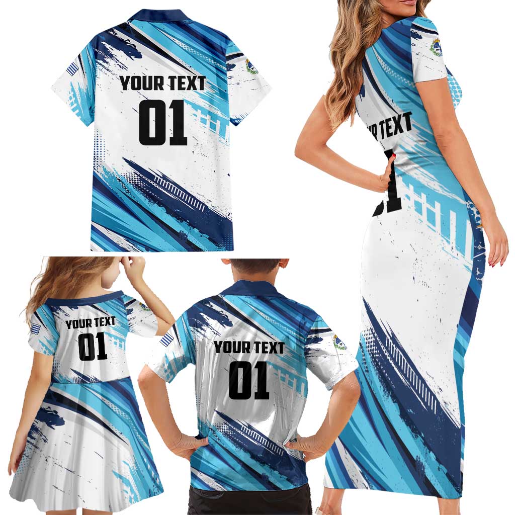 Uruguay Basketball Custom Family Matching Short Sleeve Bodycon Dress and Hawaiian Shirt Charruas Go Champion