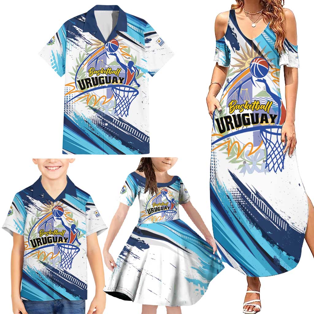 Uruguay Basketball Custom Family Matching Summer Maxi Dress and Hawaiian Shirt Charruas Go Champion