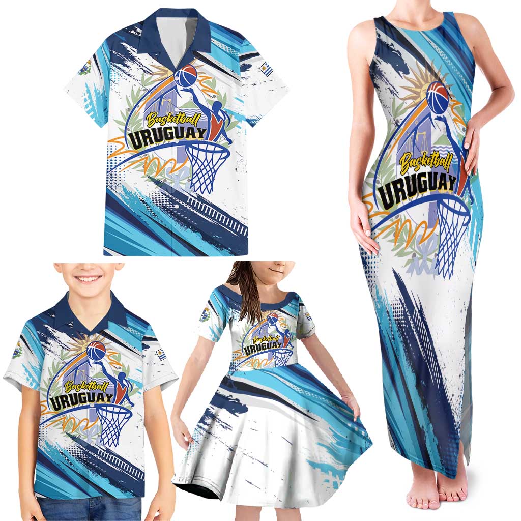 Uruguay Basketball Custom Family Matching Tank Maxi Dress and Hawaiian Shirt Charruas Go Champion