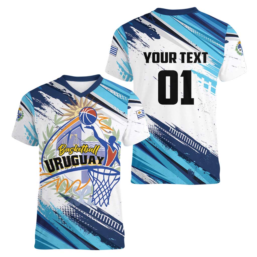 Uruguay Basketball Custom Women V-Neck T-Shirt Charruas Go Champion