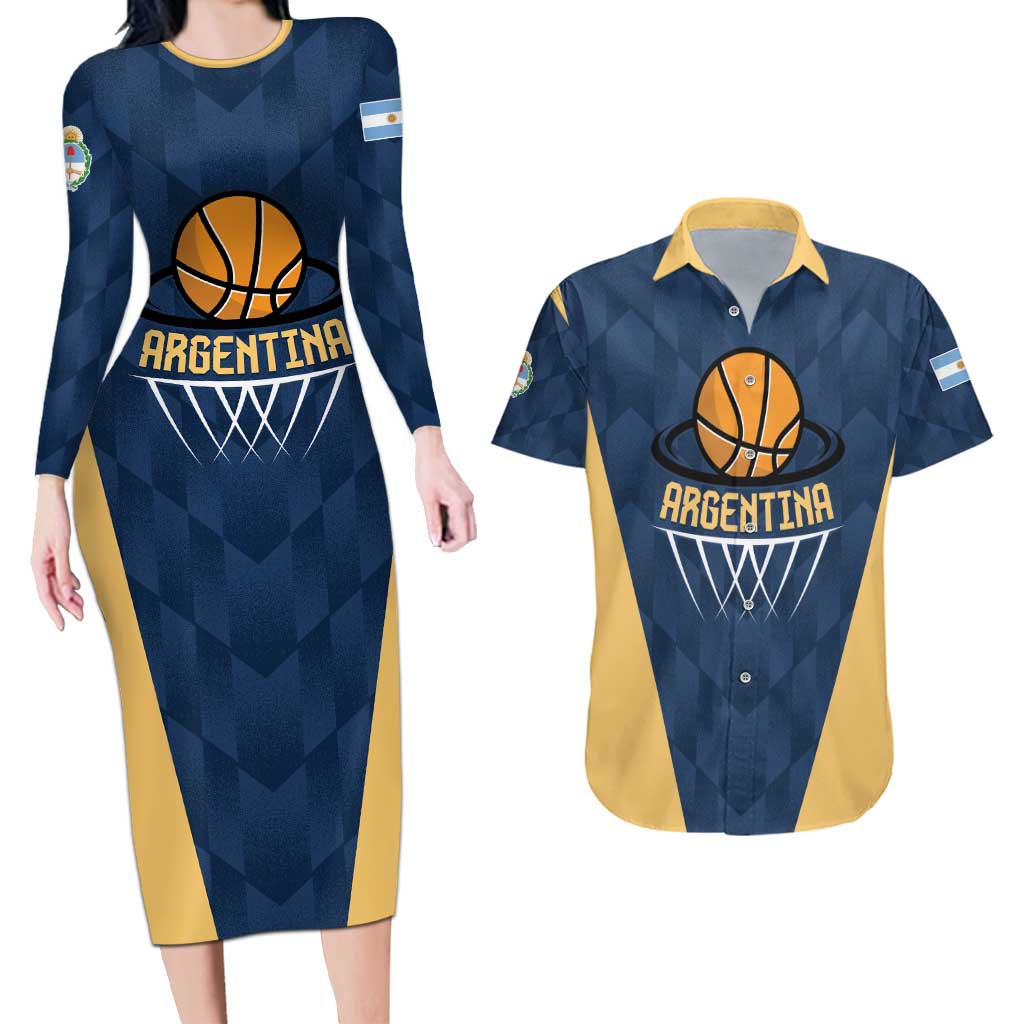 Argentina Basketball Custom Couples Matching Long Sleeve Bodycon Dress and Hawaiian Shirt Go El Alma Argentina