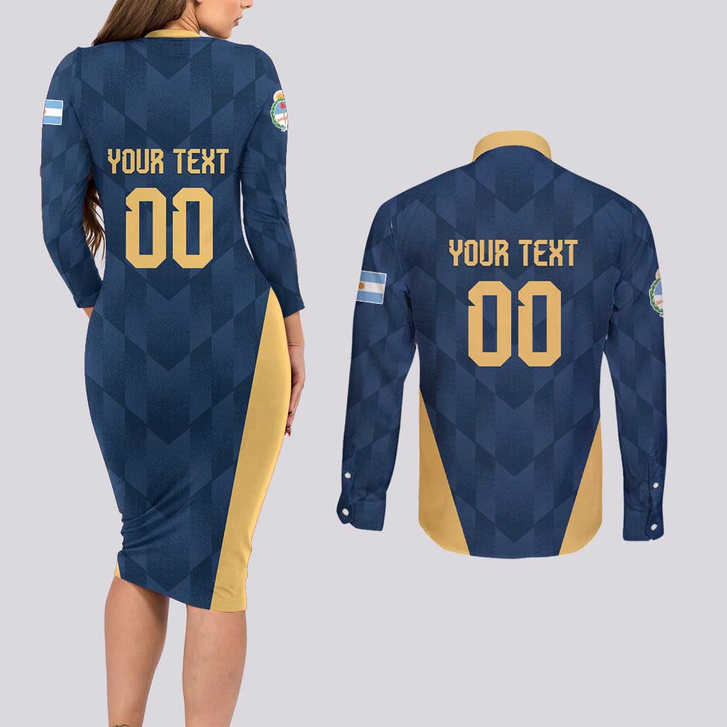 Argentina Basketball Custom Couples Matching Long Sleeve Bodycon Dress and Long Sleeve Button Shirt Go El Alma Argentina