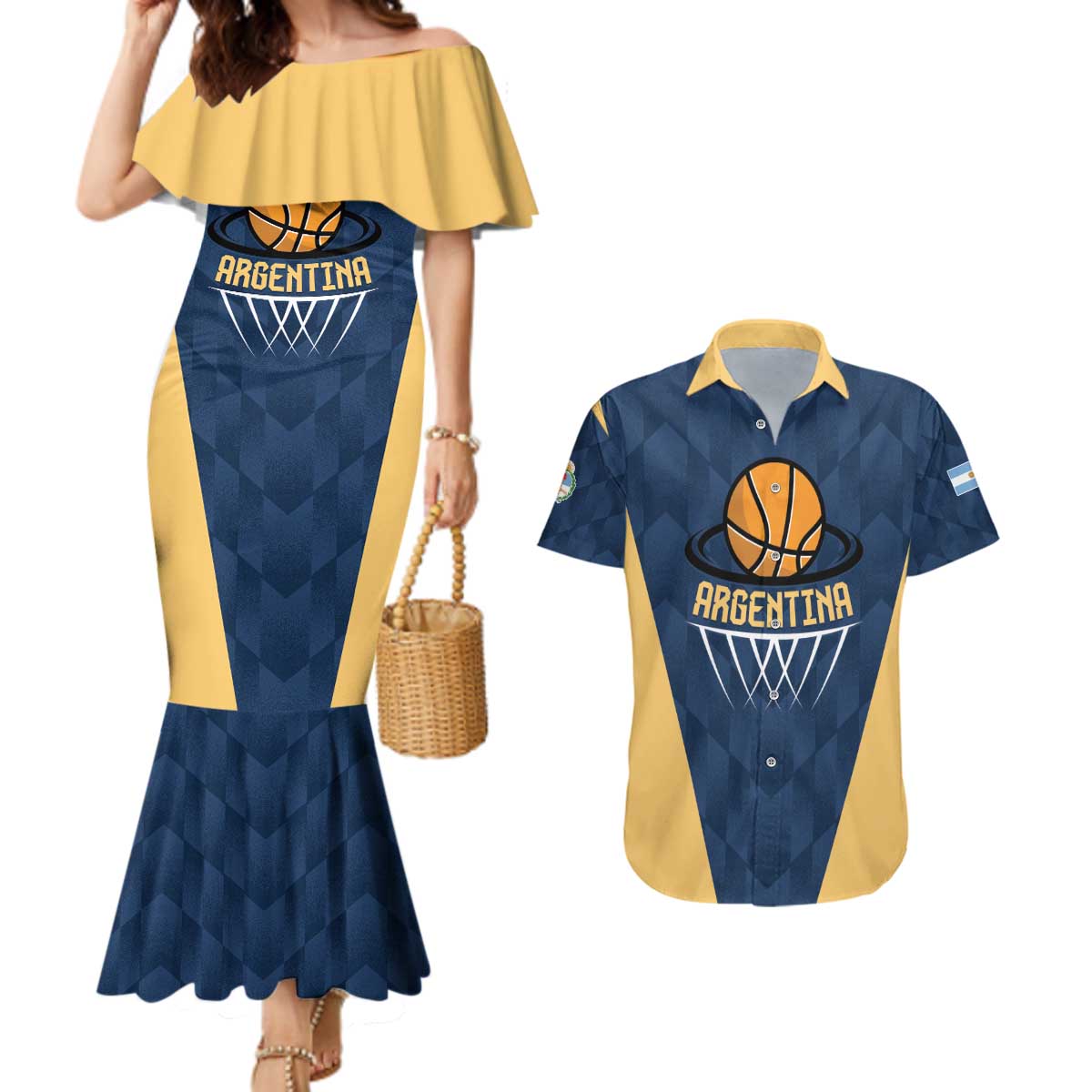 Argentina Basketball Custom Couples Matching Mermaid Dress and Hawaiian Shirt Go El Alma Argentina