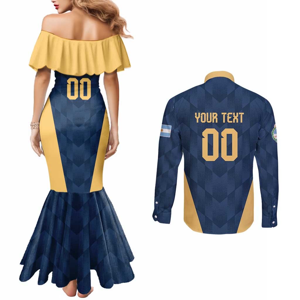 Argentina Basketball Custom Couples Matching Mermaid Dress and Long Sleeve Button Shirt Go El Alma Argentina
