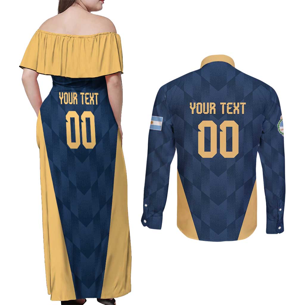 Argentina Basketball Custom Couples Matching Off Shoulder Maxi Dress and Long Sleeve Button Shirt Go El Alma Argentina