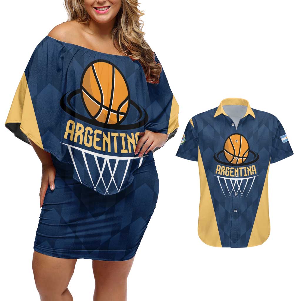 Argentina Basketball Custom Couples Matching Off Shoulder Short Dress and Hawaiian Shirt Go El Alma Argentina