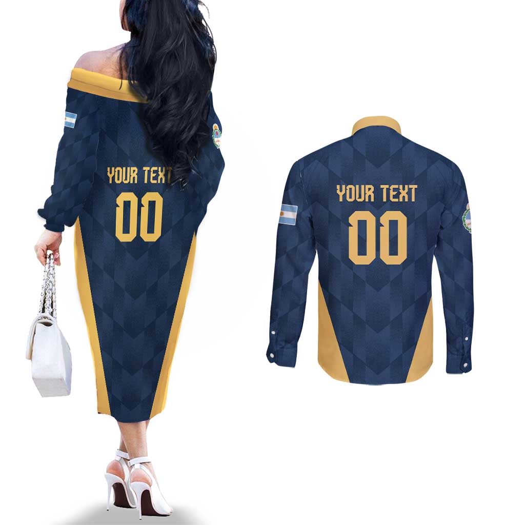 Argentina Basketball Custom Couples Matching Off The Shoulder Long Sleeve Dress and Long Sleeve Button Shirt Go El Alma Argentina