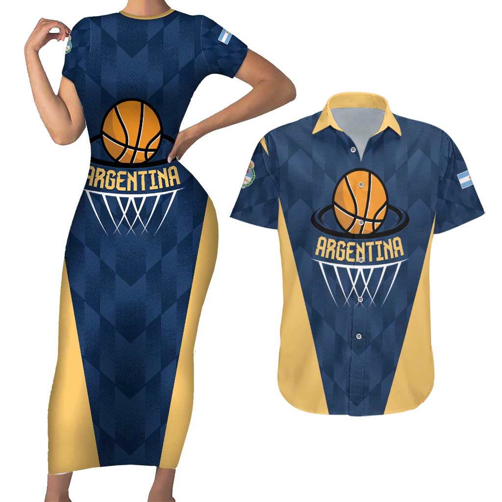 Argentina Basketball Custom Couples Matching Short Sleeve Bodycon Dress and Hawaiian Shirt Go El Alma Argentina
