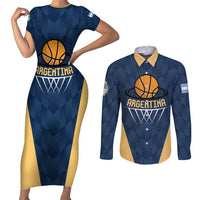 Argentina Basketball Custom Couples Matching Short Sleeve Bodycon Dress and Long Sleeve Button Shirt Go El Alma Argentina
