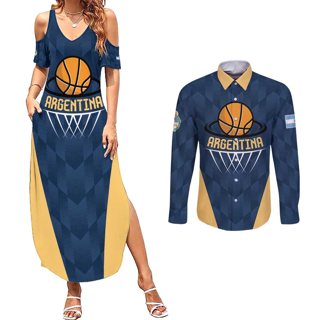 Argentina Basketball Custom Couples Matching Summer Maxi Dress and Long Sleeve Button Shirt Go El Alma Argentina