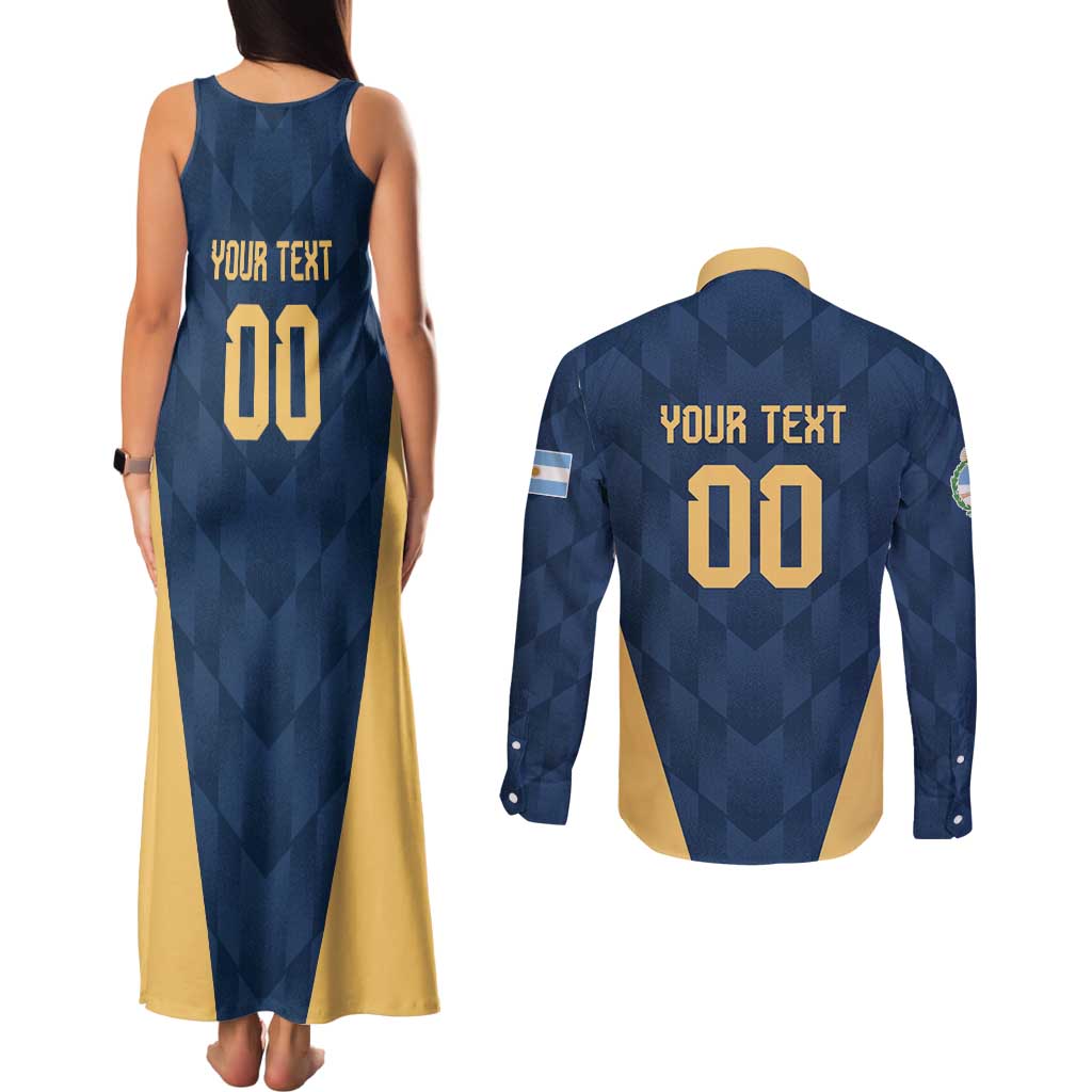 Argentina Basketball Custom Couples Matching Tank Maxi Dress and Long Sleeve Button Shirt Go El Alma Argentina