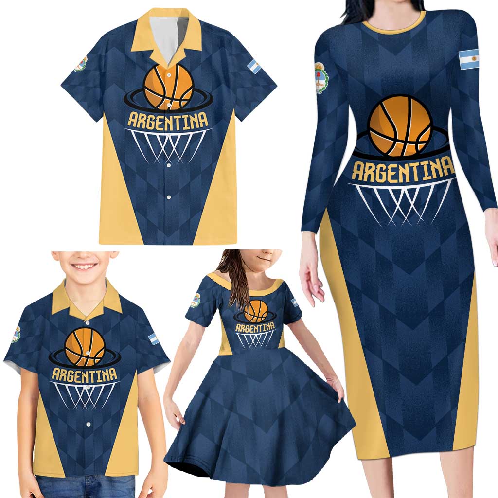 Argentina Basketball Custom Family Matching Long Sleeve Bodycon Dress and Hawaiian Shirt Go El Alma Argentina