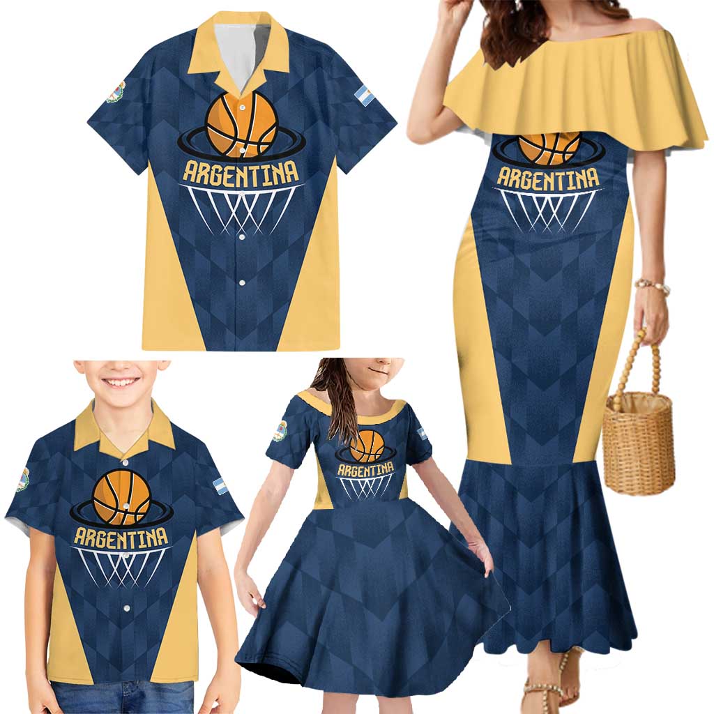 Argentina Basketball Custom Family Matching Mermaid Dress and Hawaiian Shirt Go El Alma Argentina