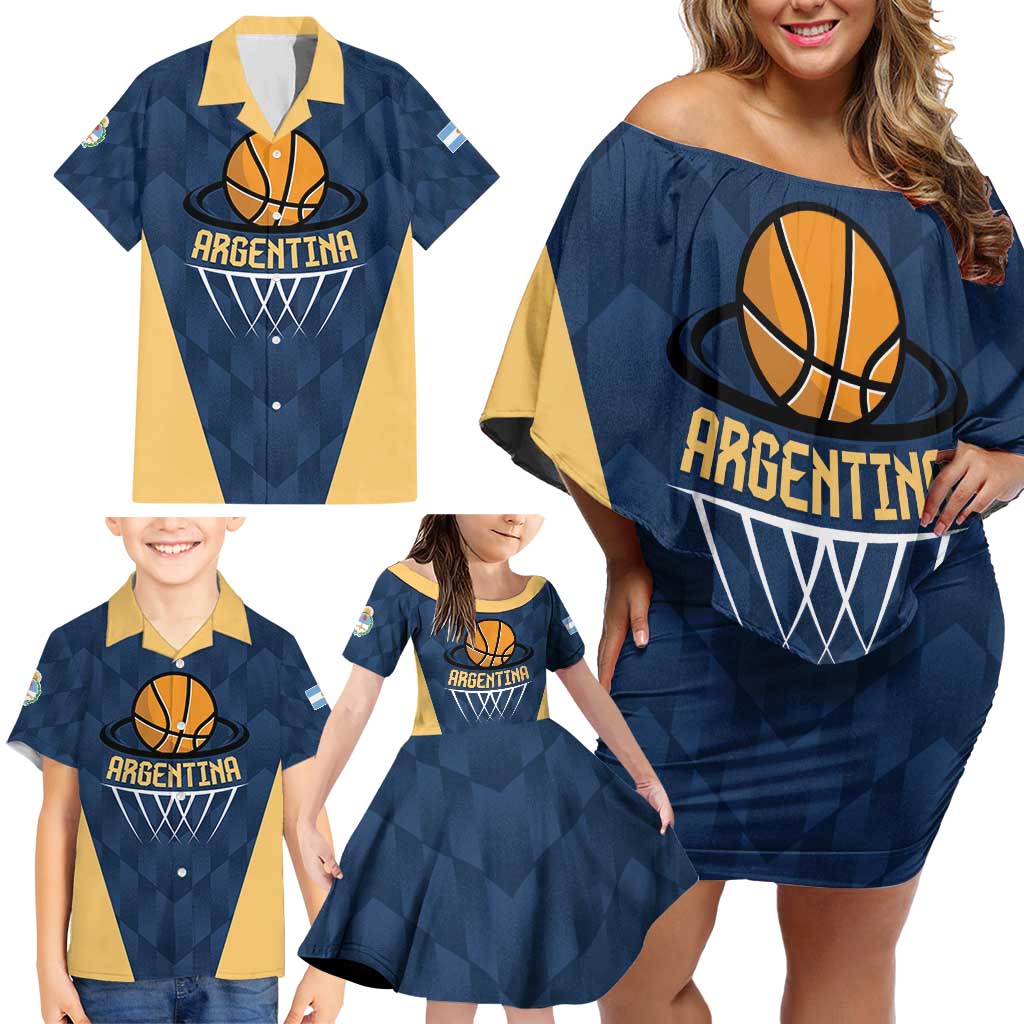 Argentina Basketball Custom Family Matching Off Shoulder Short Dress and Hawaiian Shirt Go El Alma Argentina