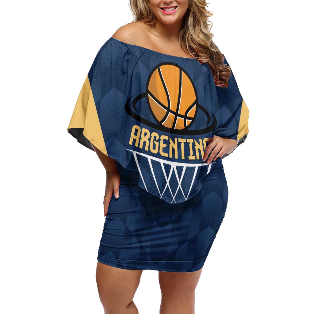 Argentina Basketball Custom Family Matching Off Shoulder Short Dress and Hawaiian Shirt Go El Alma Argentina