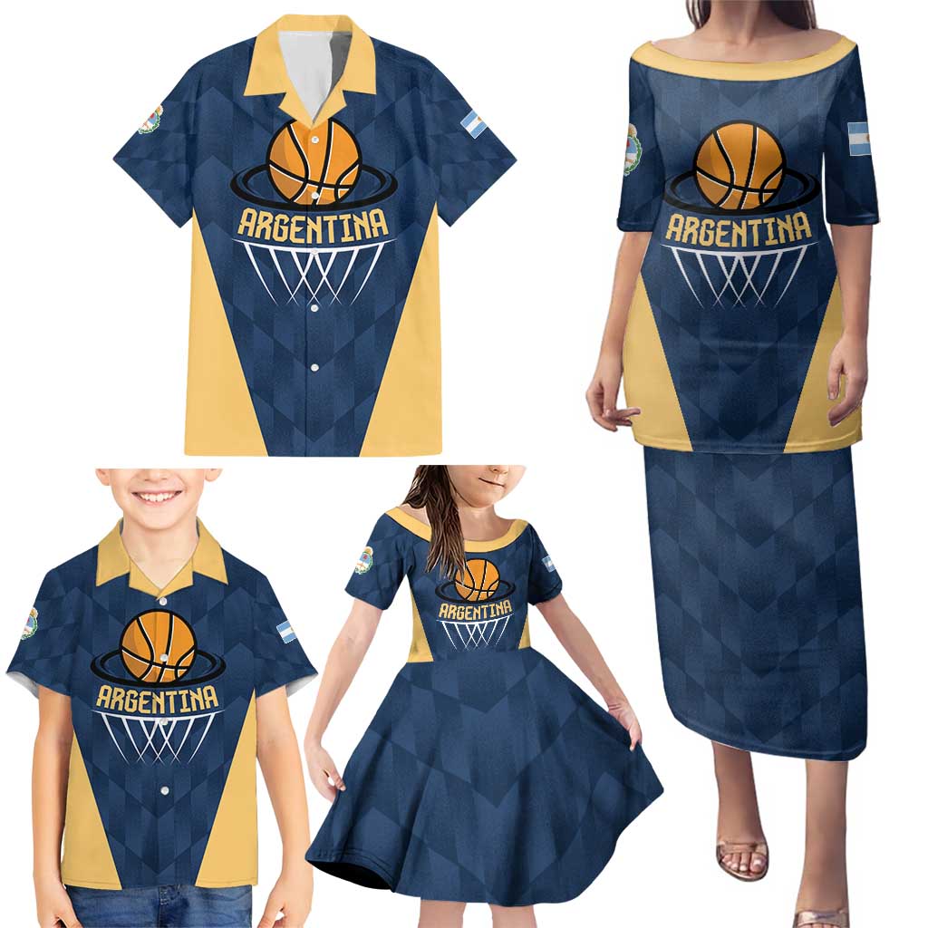 Argentina Basketball Custom Family Matching Puletasi and Hawaiian Shirt Go El Alma Argentina