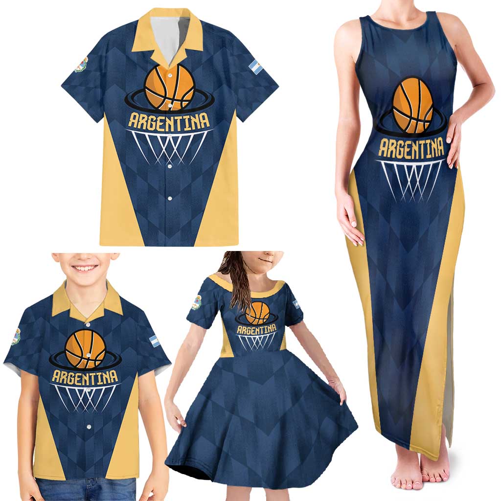 Argentina Basketball Custom Family Matching Tank Maxi Dress and Hawaiian Shirt Go El Alma Argentina