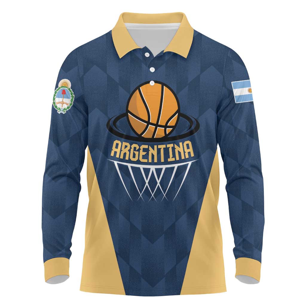 Argentina Basketball Custom Long Sleeve Polo Shirt Go El Alma Argentina