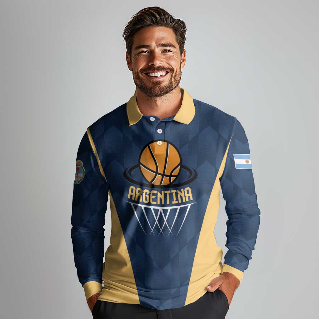 Argentina Basketball Custom Long Sleeve Polo Shirt Go El Alma Argentina