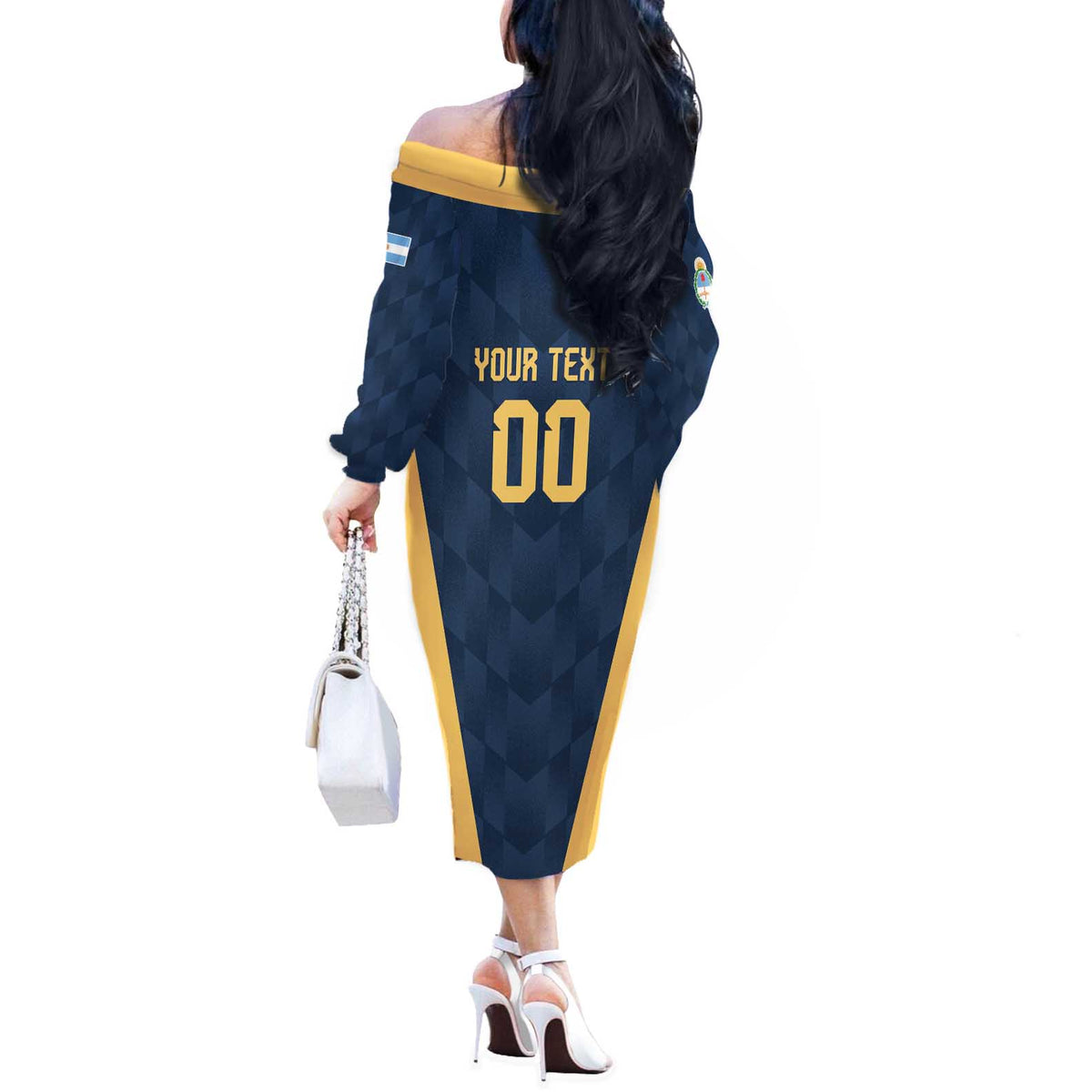 Argentina Basketball Custom Off The Shoulder Long Sleeve Dress Go El Alma Argentina