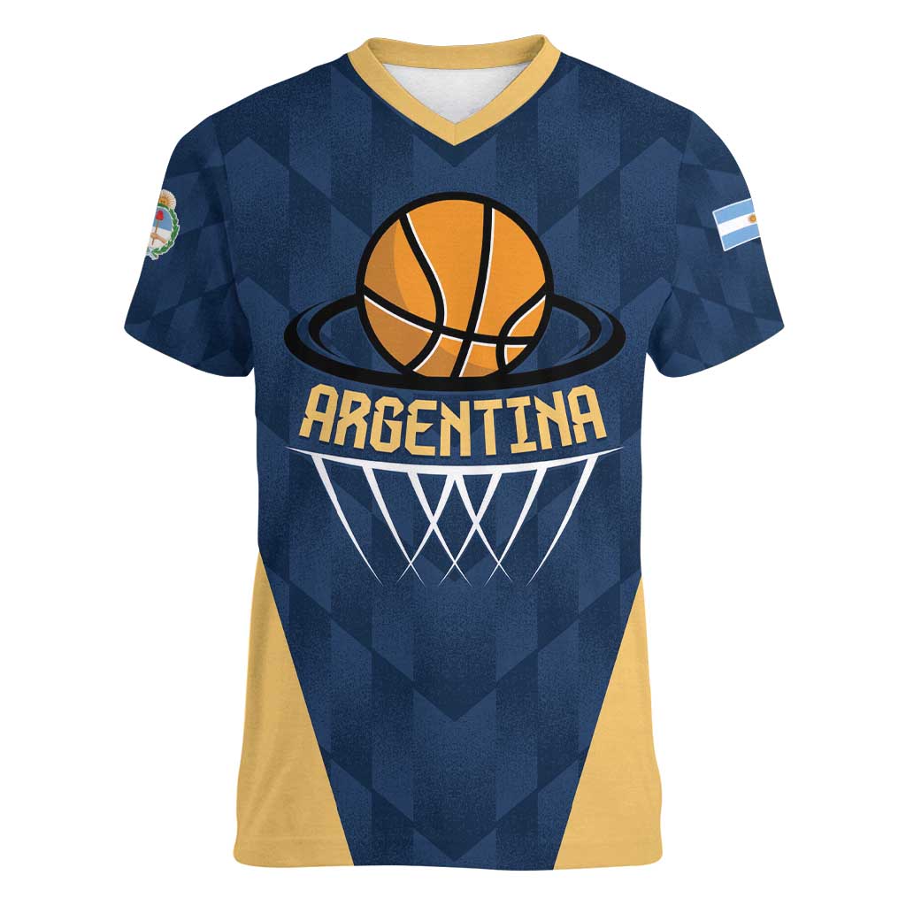 Argentina Basketball Custom Women V-Neck T-Shirt Go El Alma Argentina