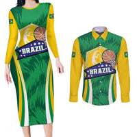 Brazil Basketball Custom Couples Matching Long Sleeve Bodycon Dress and Long Sleeve Button Shirt Come On Brasil Cariocas