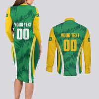 Brazil Basketball Custom Couples Matching Long Sleeve Bodycon Dress and Long Sleeve Button Shirt Come On Brasil Cariocas