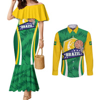 Brazil Basketball Custom Couples Matching Mermaid Dress and Long Sleeve Button Shirt Come On Brasil Cariocas