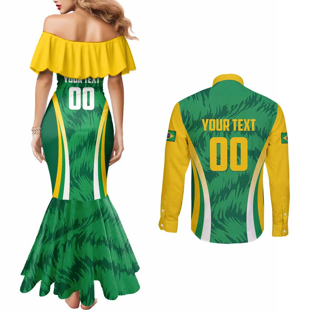 Brazil Basketball Custom Couples Matching Mermaid Dress and Long Sleeve Button Shirt Come On Brasil Cariocas