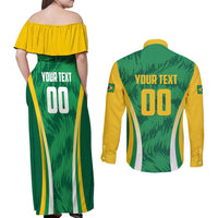 Brazil Basketball Custom Couples Matching Off Shoulder Maxi Dress and Long Sleeve Button Shirt Come On Brasil Cariocas