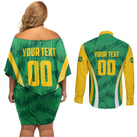 Brazil Basketball Custom Couples Matching Off Shoulder Short Dress and Long Sleeve Button Shirt Come On Brasil Cariocas