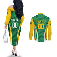 Brazil Basketball Custom Couples Matching Off The Shoulder Long Sleeve Dress and Long Sleeve Button Shirt Come On Brasil Cariocas