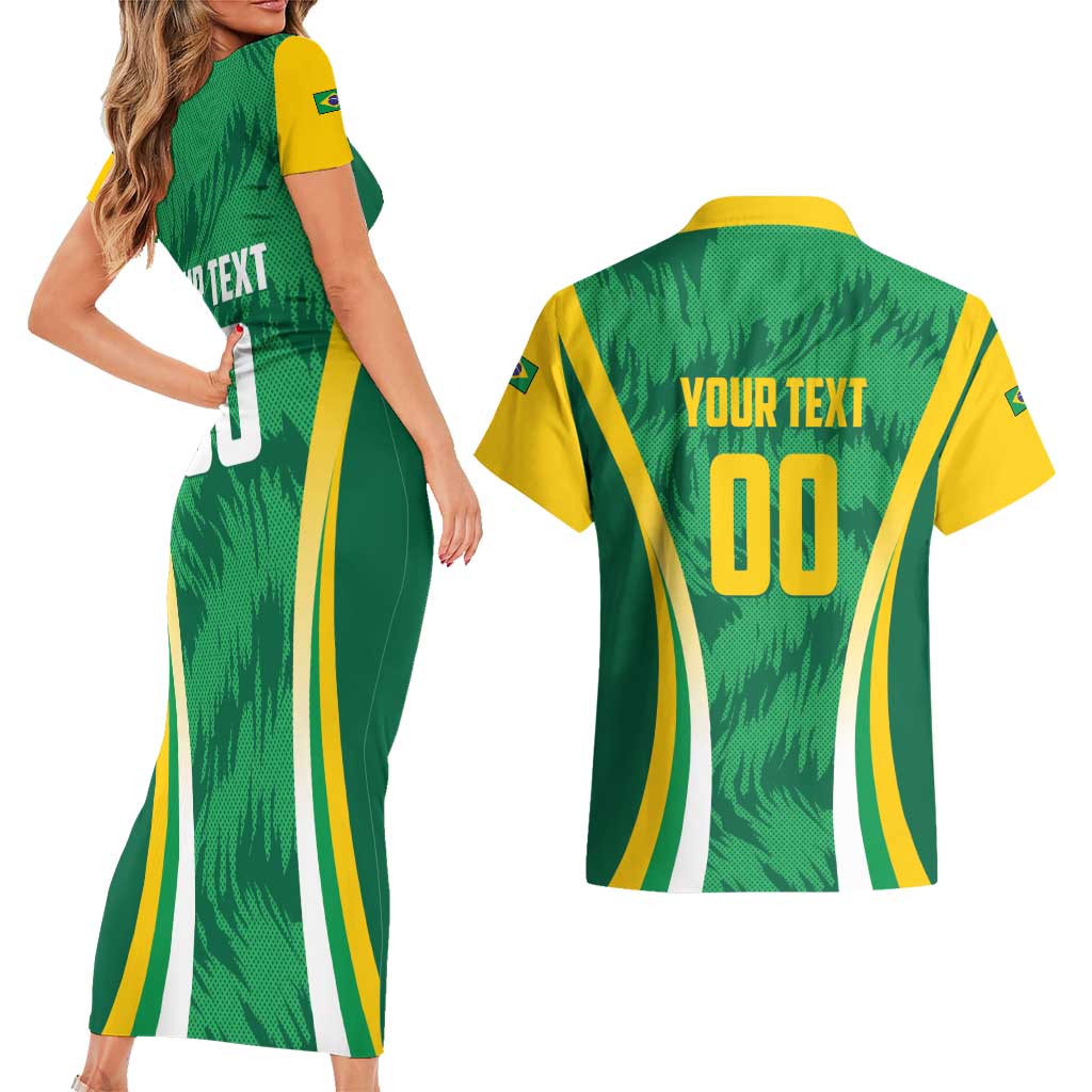 Brazil Basketball Custom Couples Matching Short Sleeve Bodycon Dress and Hawaiian Shirt Come On Brasil Cariocas