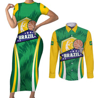 Brazil Basketball Custom Couples Matching Short Sleeve Bodycon Dress and Long Sleeve Button Shirt Come On Brasil Cariocas