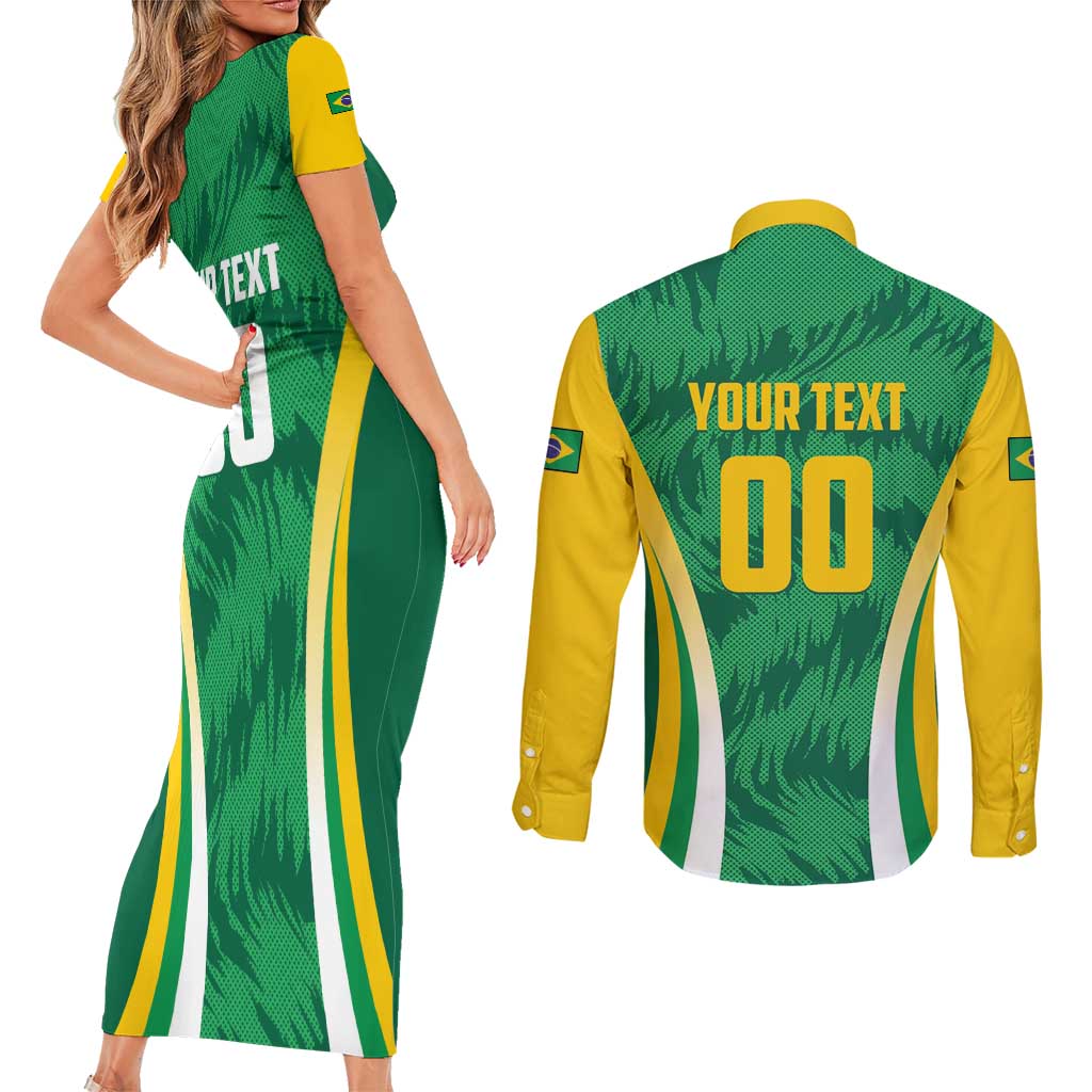Brazil Basketball Custom Couples Matching Short Sleeve Bodycon Dress and Long Sleeve Button Shirt Come On Brasil Cariocas